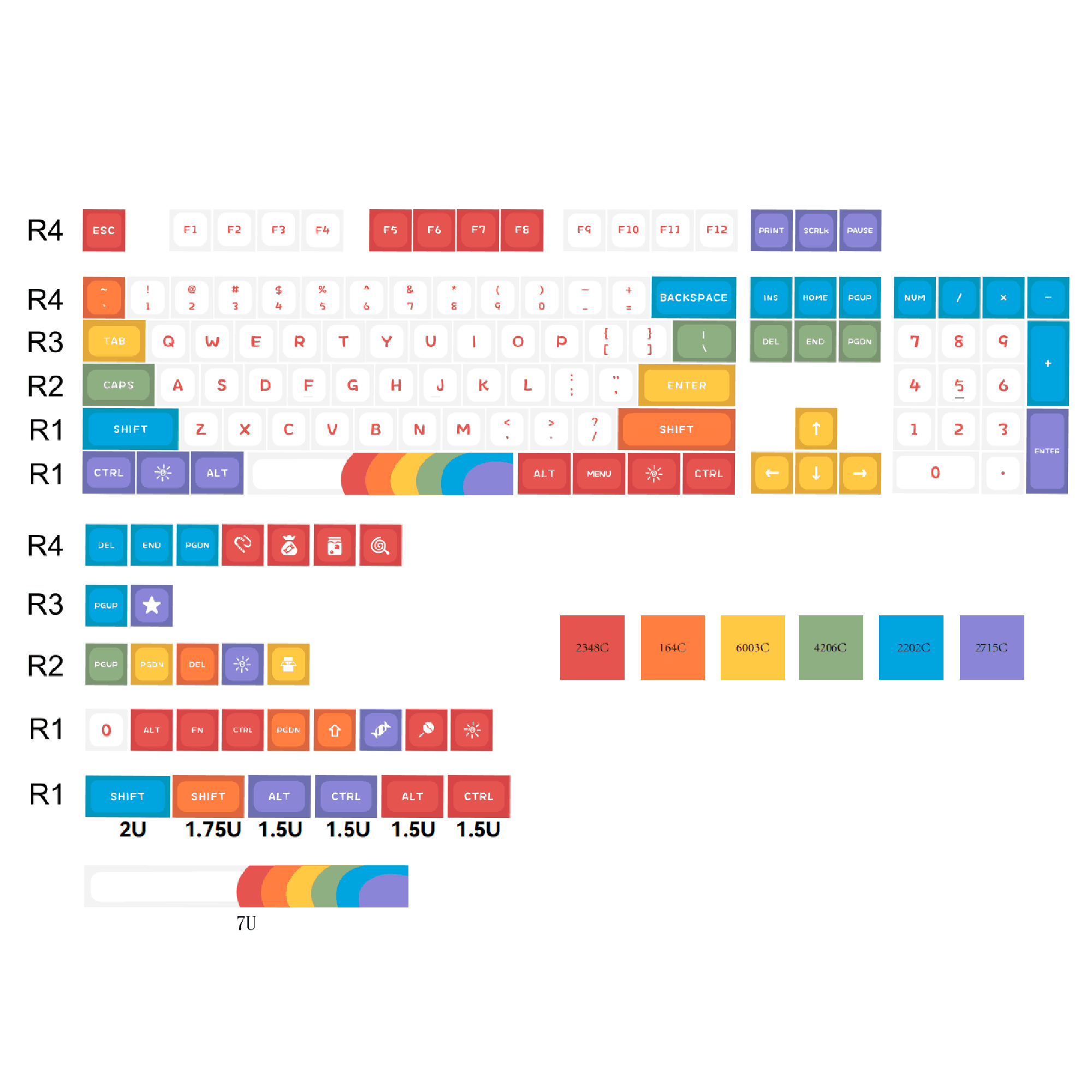 GKs Rainbow Keycap Dye Subbed Keycap Set MDA Profile Thick PBT for mechanical keyboard 60 87 tkl 104 ansi bm60 bm65 bm68 cstc75 - Image 7