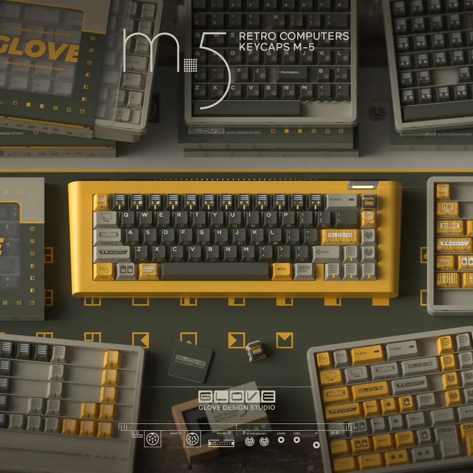 GLOVE x Domikey Retro Computers M-5 Keycaps Set Cherry Profile PBT Double-shot Keycap Screen Printing Keycaps Novelty keycap