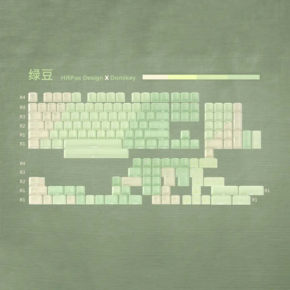 Hififox Green Bean Keycap UV Screen Printing Cherry Profile Greenbean keycap for mx keyboard 87 104 xd64 BM60 BM65 BM68 BM80 - Image 7