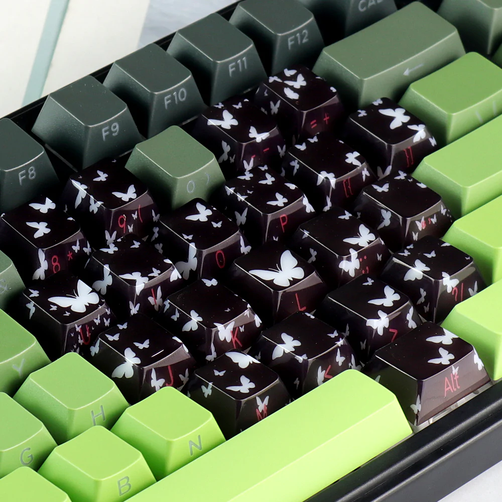 MMD Jade Butterfly Heart Keycap PC Keycaps For Gaming Mechanical Keyboard MX Switch Light Through Dye Subbed Cherry Profile - Image 3