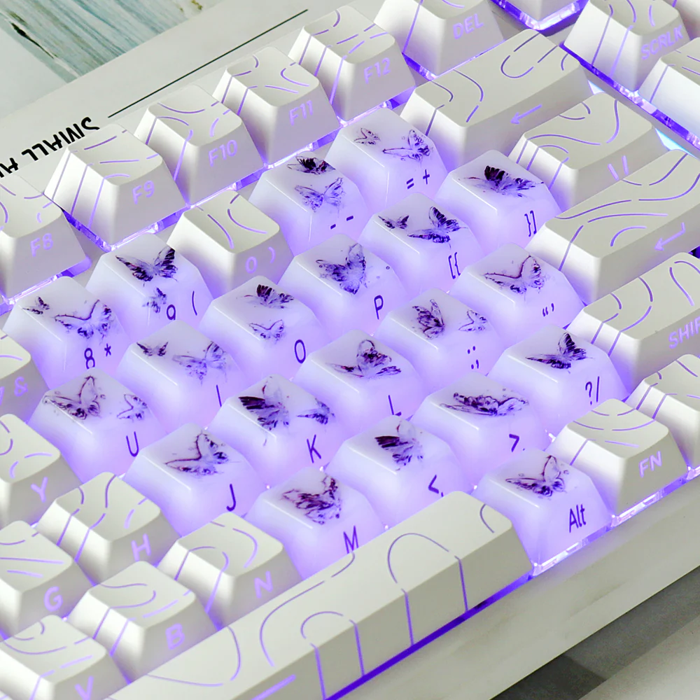 MMD Jade Butterfly Heart Keycap PC Keycaps For Gaming Mechanical Keyboard MX Switch Light Through Dye Subbed Cherry Profile - Image 6