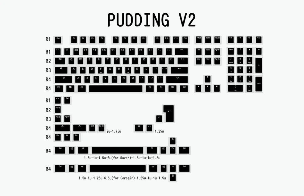 pudding V2 pbt doubleshot keycap oem backlit mechanical keyboard white black - Image 15