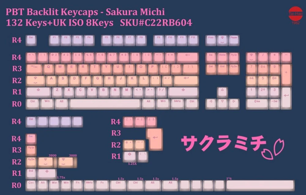 taihao Sakura Michi pbt doubleshot keycaps diy gaming mechanical keyboard Backlit oem - Image 8