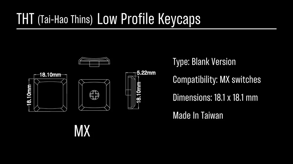 Taihao THT Thins Keycap Low Profile Keycaps For Gaming Mechanical Keyboard Kailh Choc 1350 or MX Switch Light Through Black Cyan - Image 3